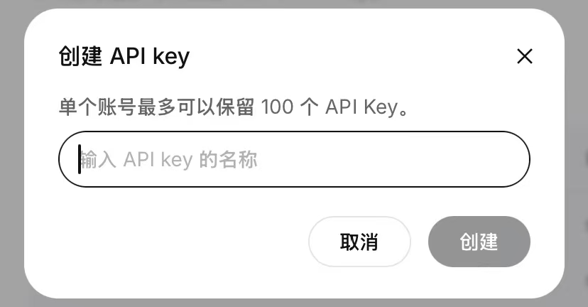 创建成功后复制 API Key