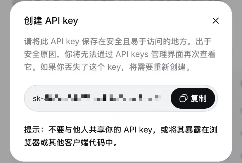 API Key 创建完成示例